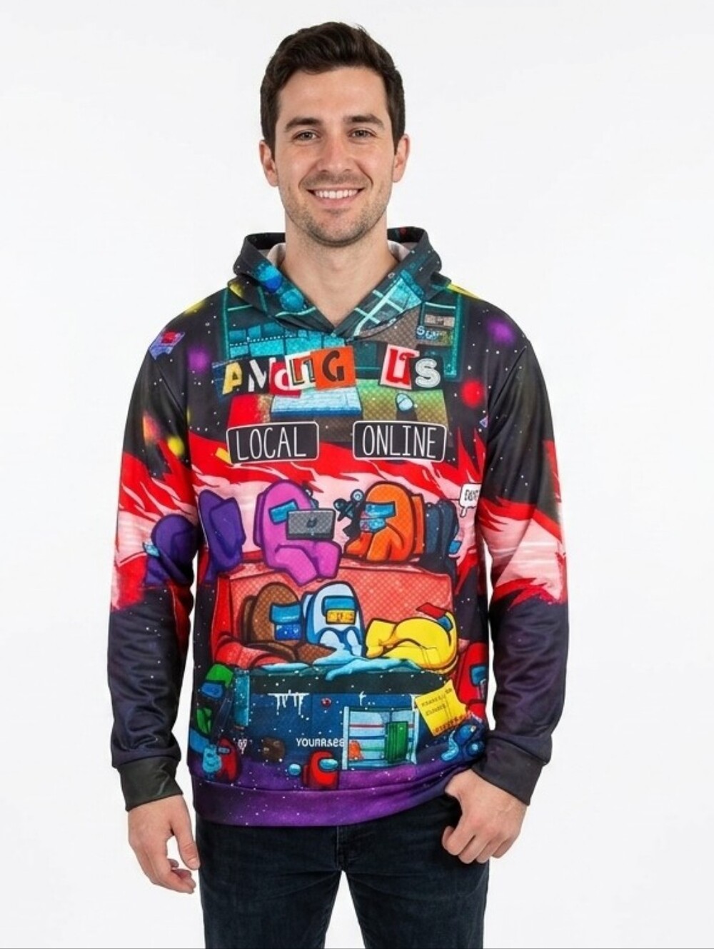 Umong Us Multicolor Graphic Hoodie Sweatshirt Size Large NWOT P2P 25 In